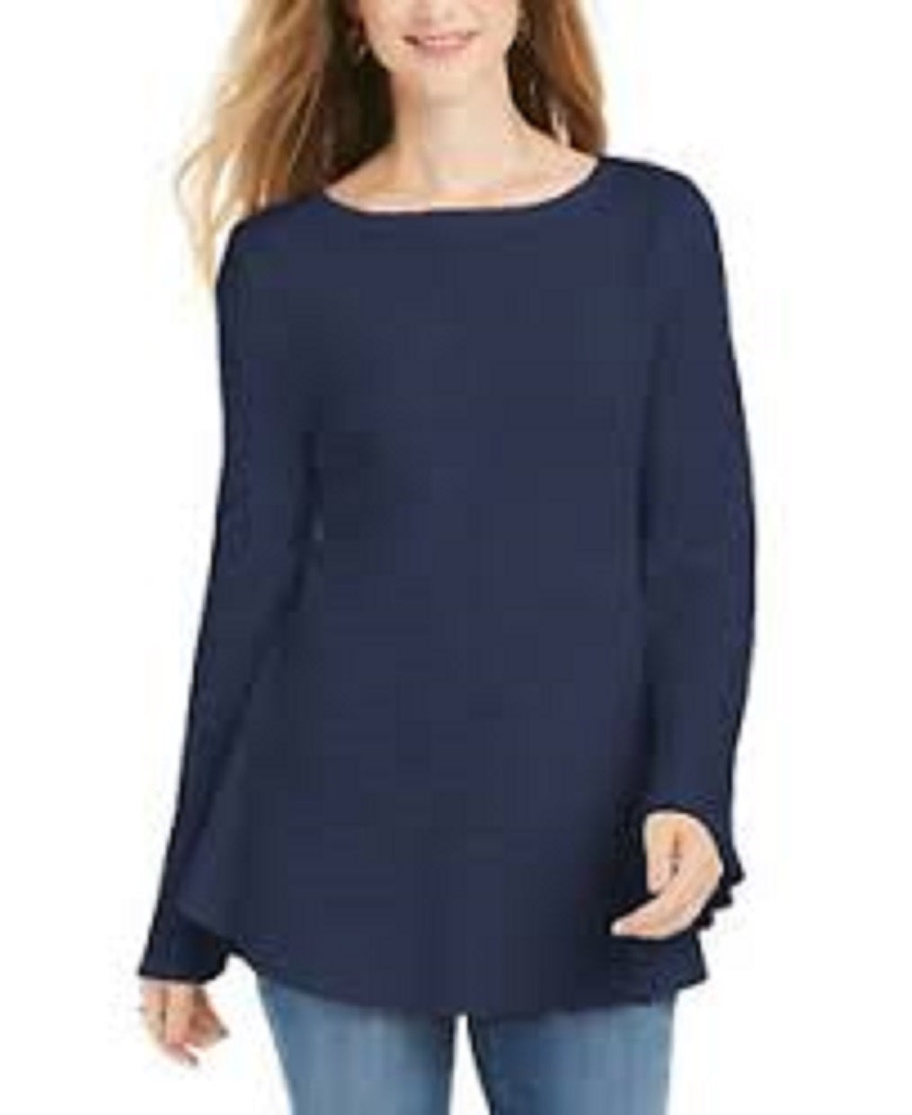 Style & Co Women's Ruffle Hem Knit Sweater Navy Size Large