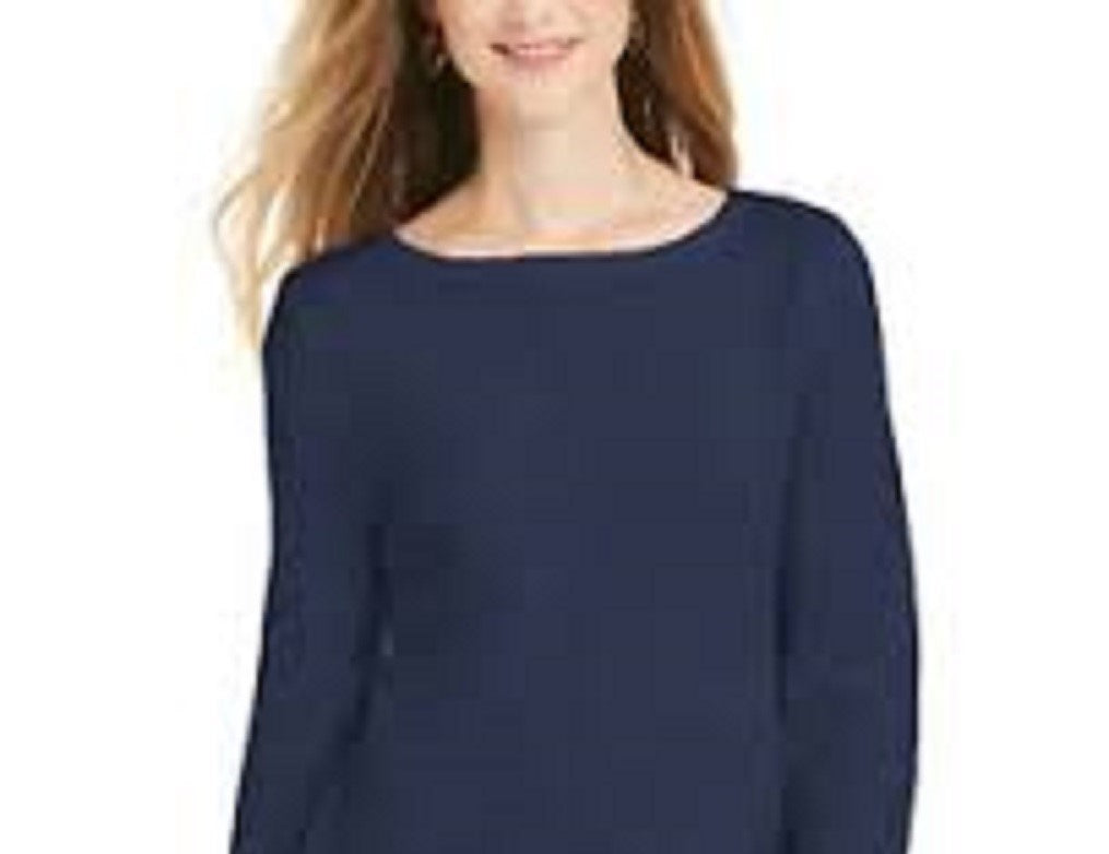 Style & Co Women's Ruffle Hem Knit Sweater Navy Size Large