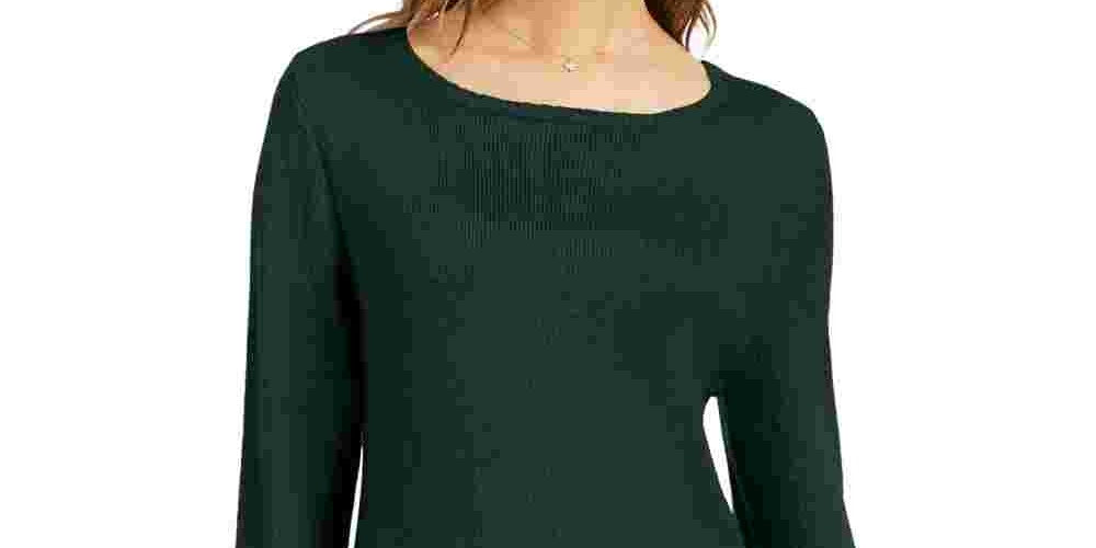 Style & Co Women's Ruffle Hem Knit Sweater Green Size Small