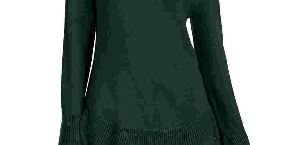 Style & Co Women's Ruffle Hem Knit Sweater Green Size Small