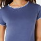 Ideology Women's Blanket Stitch Drop Hem T-Shirt Blue Size Small