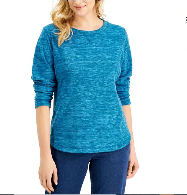 Karen Scott Women's Sport Space-Dye Microfleece Top Navy Size Medium