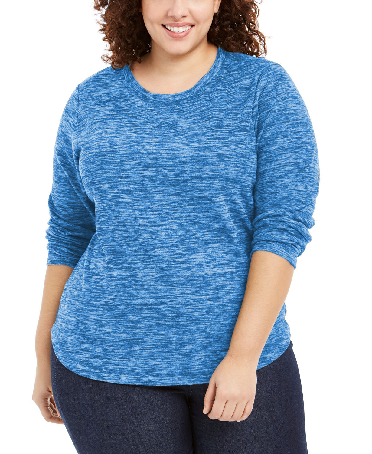 Karen Scott Women's Marled Microfleece Top Navy Size 1X