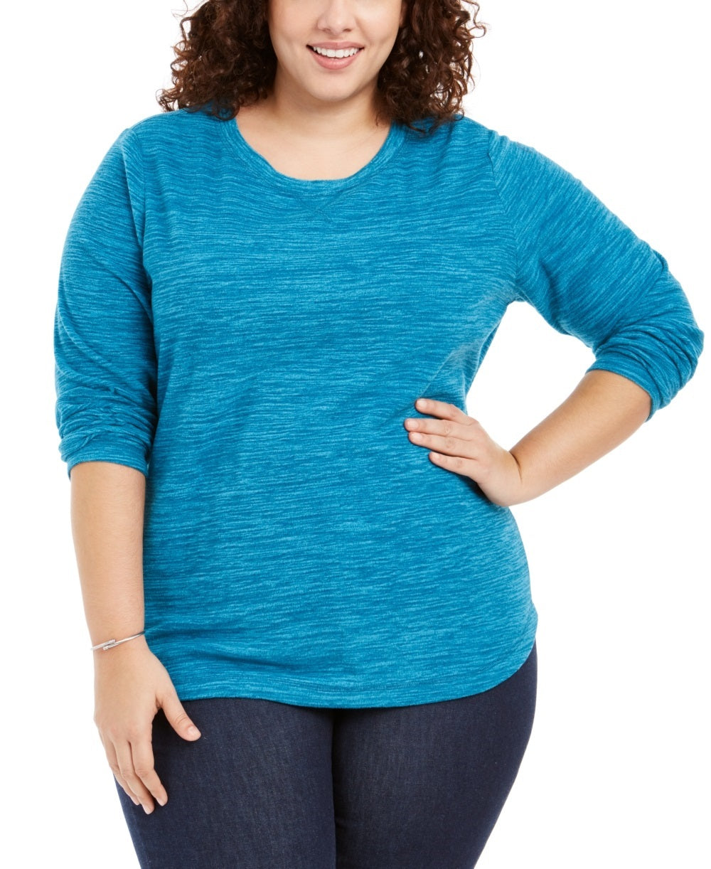 Karen Scott Women's Plus Marled Microfleece Top Blue Size 0X