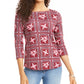 Charter Club Women's Printed 3/4-Sleeve Cotton Top Red Size Petite Small
