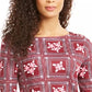 Charter Club Women's Printed 3/4-Sleeve Cotton Top Red Size Petite Small