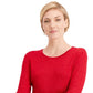 JM Collection Women's Metallic Round Neck Stud Cuff Sweater Red Size Medium