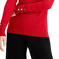 JM Collection Women's Metallic Round Neck Stud Cuff Sweater Red Size Medium
