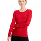 JM Collection Women's Metallic Round Neck Stud Cuff Sweater Red Size X-Large