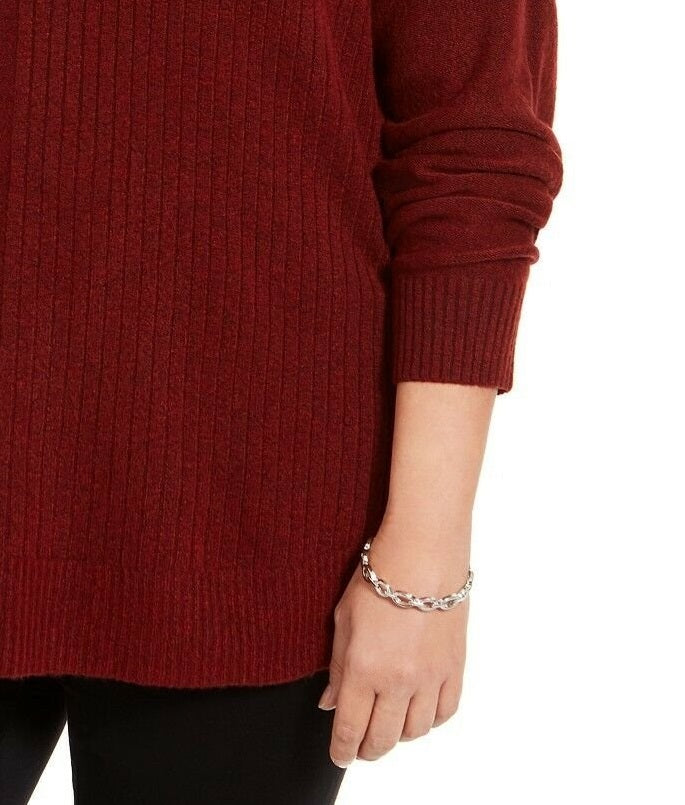 Style & Co Women's Mixed-Stitch Ribbed Turtleneck Tunic Sweater Wine Size X-Small