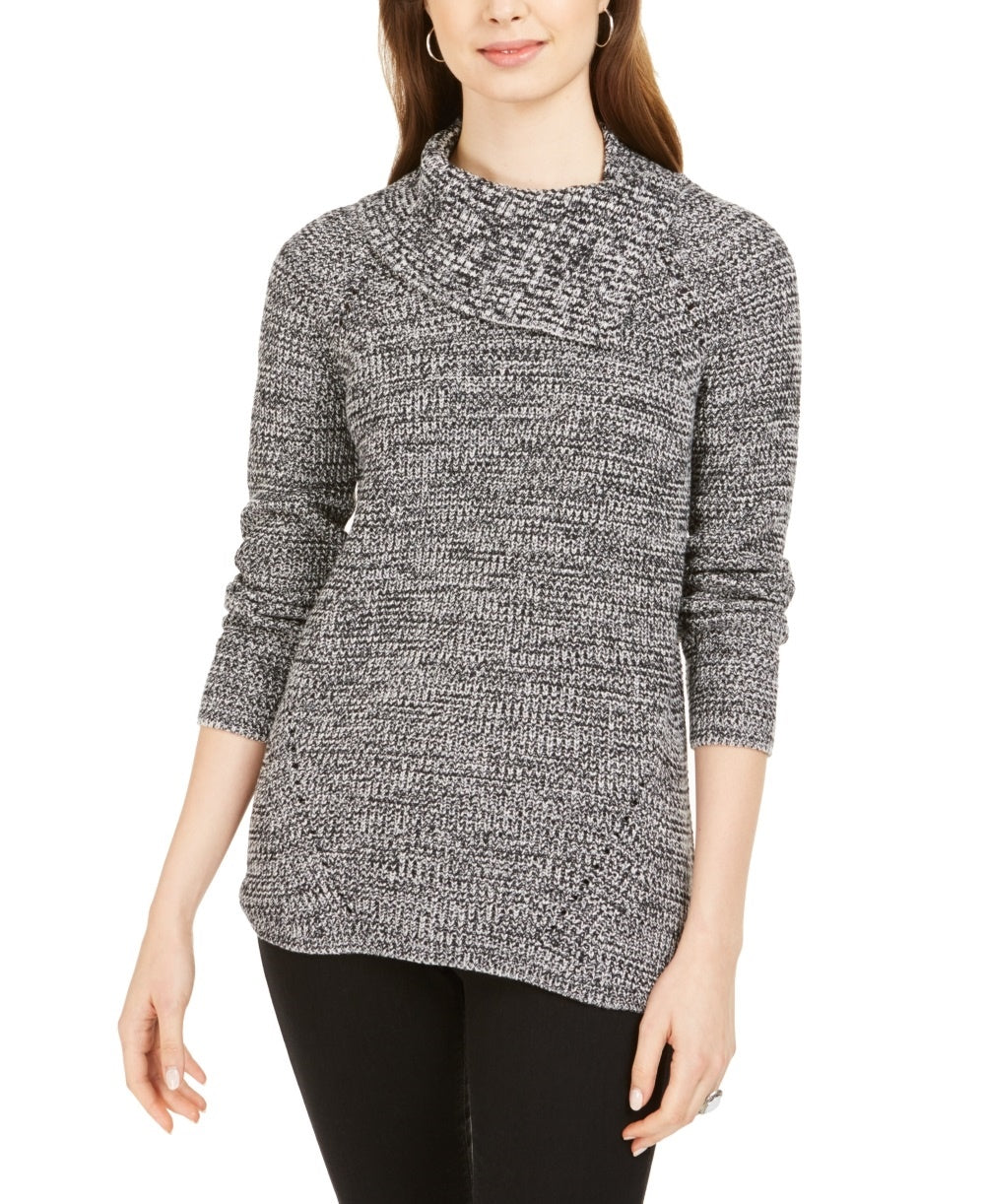 Style & Co Women's Sweater Pointelle Knit Pullover Black Size Medium