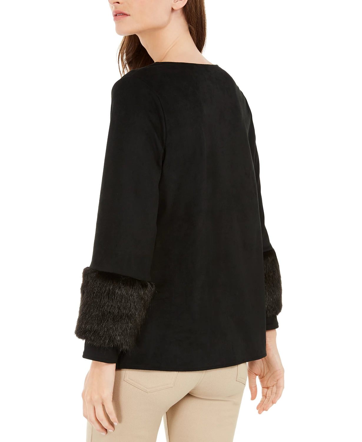 Alfani Women's Faux-Suede & Faux-Fur Top Black Size Medium