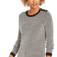 Charter Club Women's Textured Contrast-Trim Sweater Black Size Small