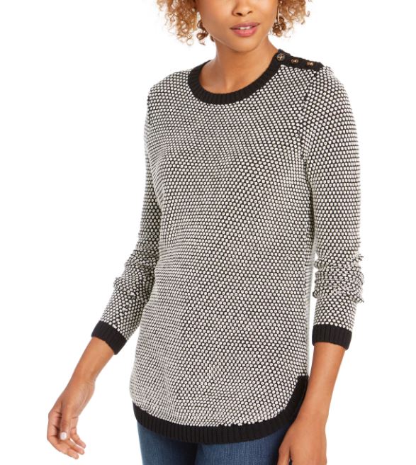 Charter Club Women's Textured Contrast Trim Sweater Black Size XX-Large