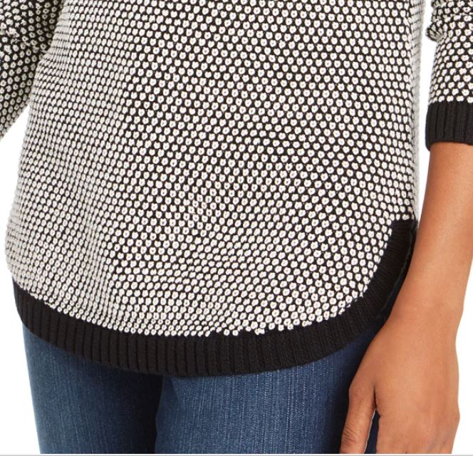 Charter Club Women's Textured Contrast Trim Sweater Black Size XX-Large
