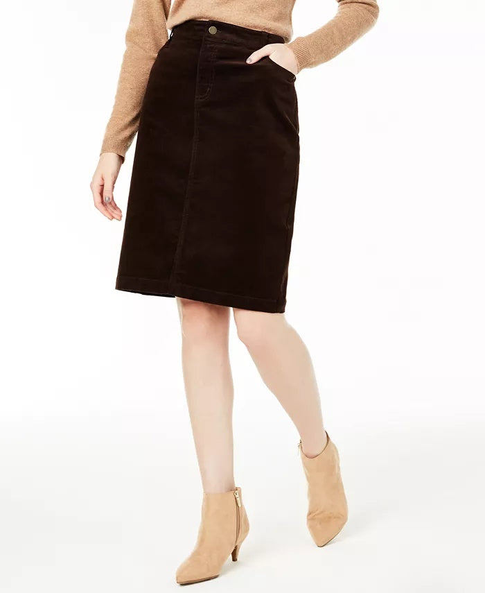 Charter Club Women's Corduroy Tummy Control Skirt Brown Size 4 Petite