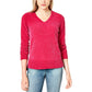Maison Jules Women's Chenille V Neck Sweater Red Size X-Large