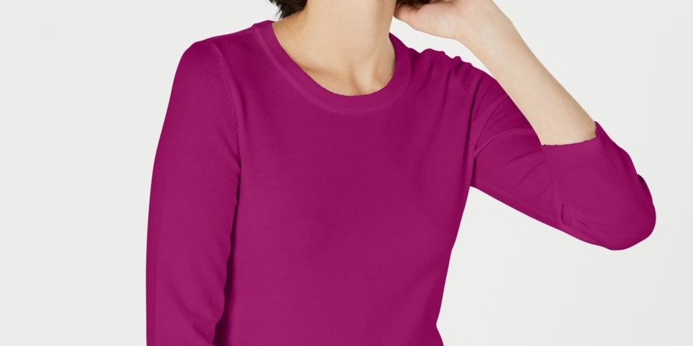 Maison Jules Women's Crewneck 3/4-Sleeve Sweater Pink Size Small