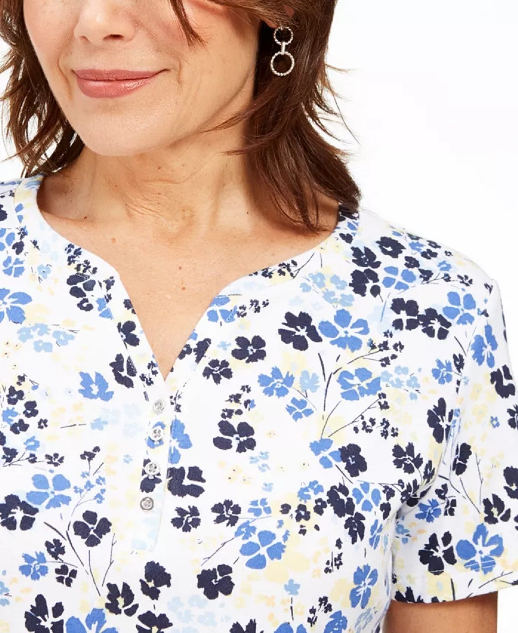 Karen Scott Women's Printed Henley Top Yellow Size X-Small