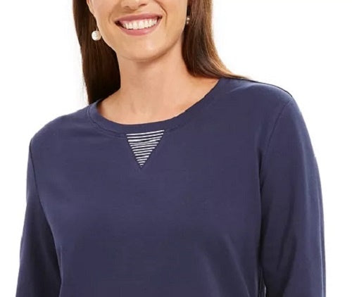 Karen Scott Women's Sport Contrast-Hem Sweatshirt Blue Size Medium