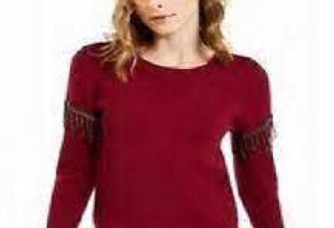 Alfani Women's Embellished Fringe Sweater Wine Size Large