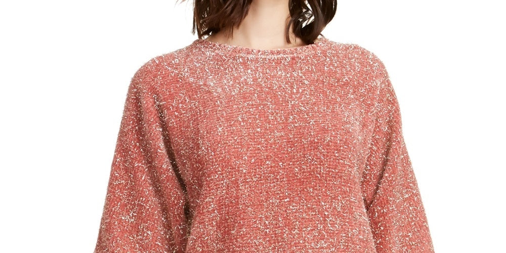 Alfani Women's Eyelash Metallic Sweater Pink Size Medium