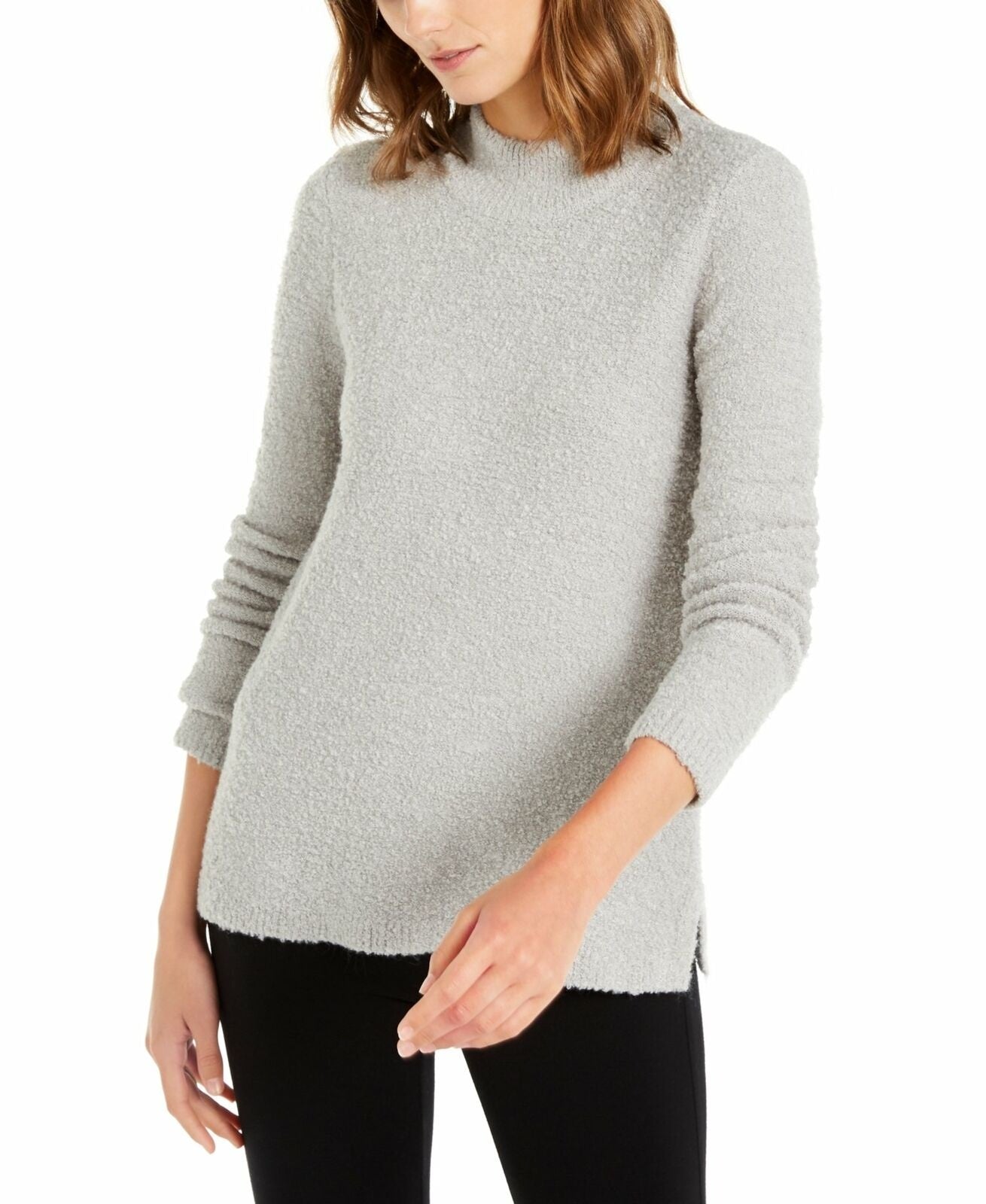 Alfani Women's Mock-Neck Boucle Sweater Gray Size Medium