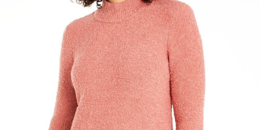 Alfani Women's Mock Neck Boucle Sweater Pink Size XX-Large
