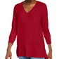 Maison Jules Women's V Neck Sweater Red Size Extra Small