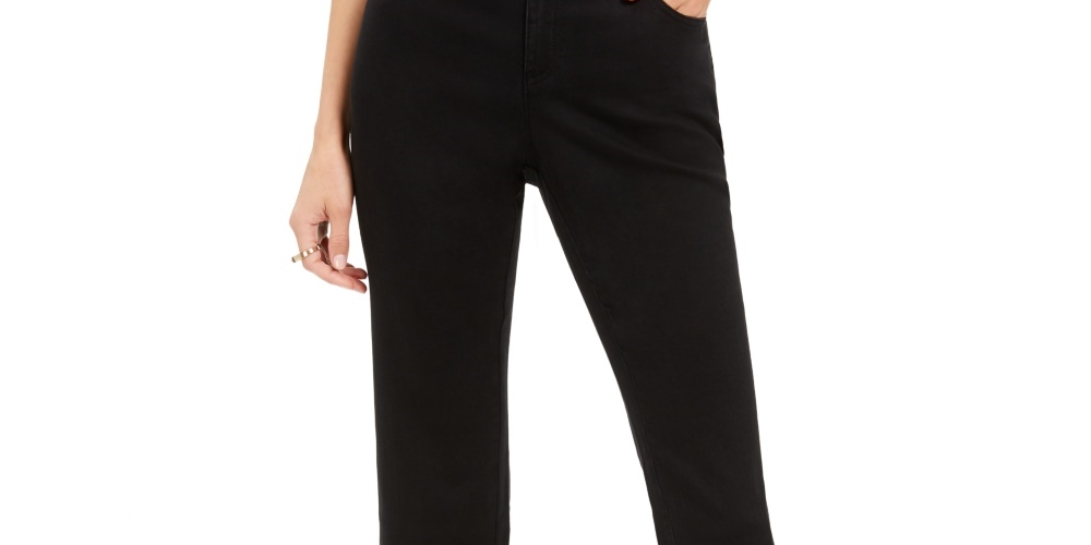 INC International Concepts Women's Fringe Hem Straight Leg Ankle Jeans Black Size 6