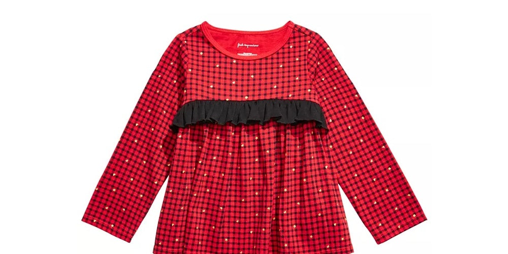 First Impressions Baby Girl's Cotton Long Sleeve Check Ruffle T-Shirt Red Size 24 Months