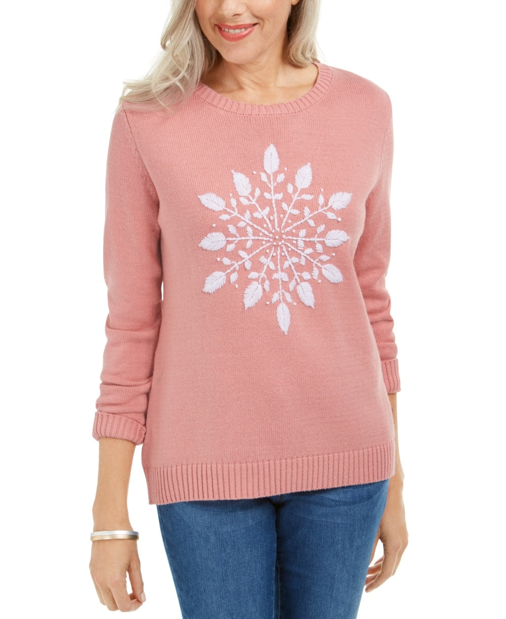 Karen Scott Women's Snowflake Applique Sweater Pink Size X-Small