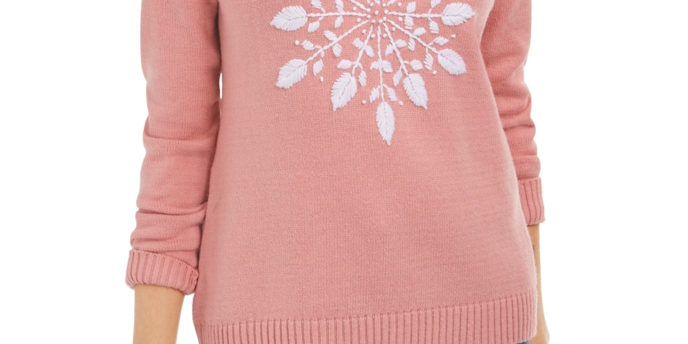 Karen Scott Women's Snowflake Applique Sweater Pink Size X-Small