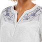 Style & Co Women's Velvet Yoke Embroidered Top -Grey Size Petite Medium
