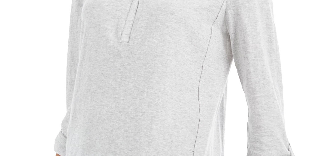 Style & Co Women's Velvet Yoke Embroidered Top -Grey Size Petite Medium