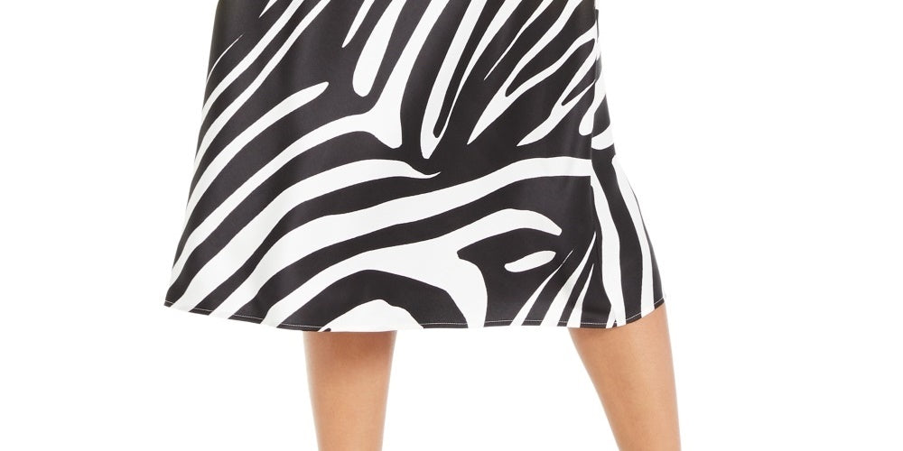 Alfani Women's Zebra Print A Line Midi Skirt Black Size 10
