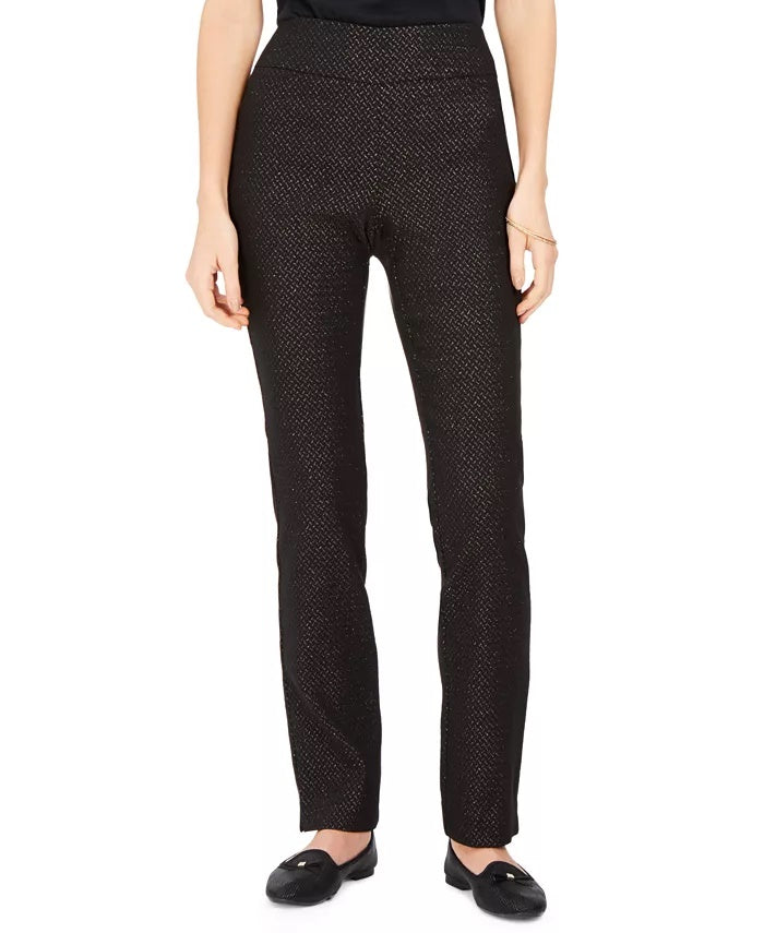 Charter Club Women's Jacquard Pull-On Pants Charcoal Size 12