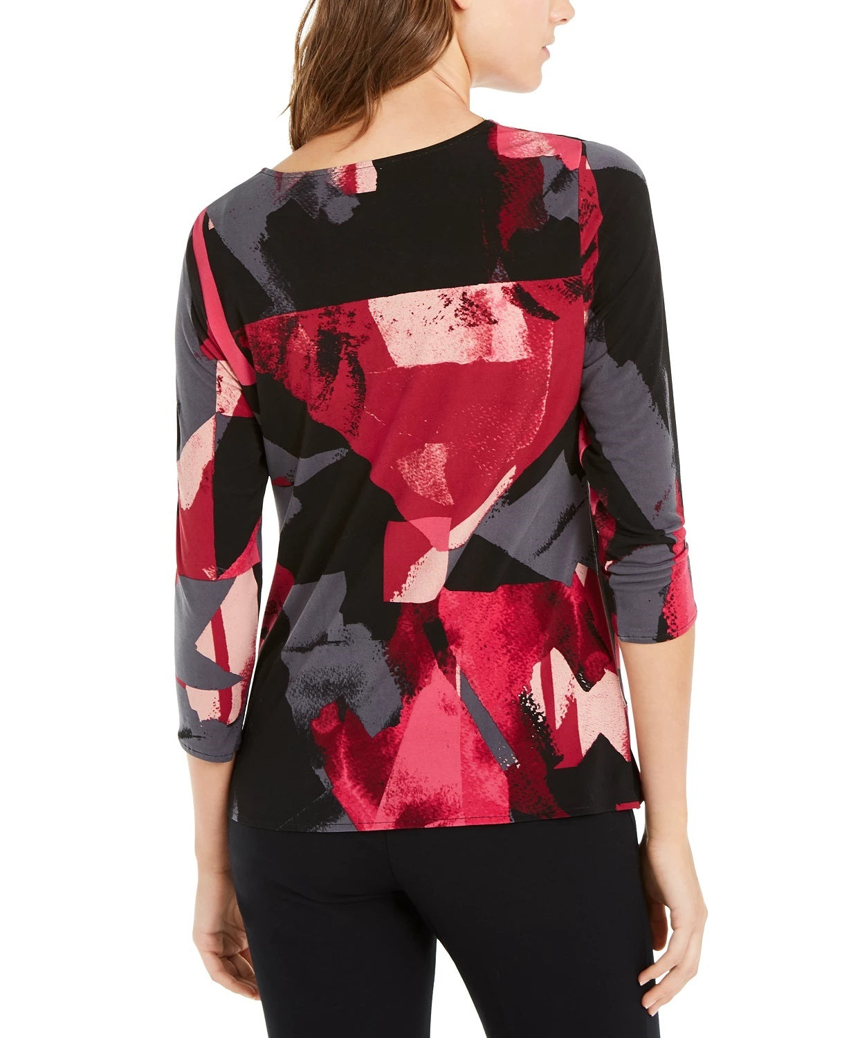 Alfani Women's Printed Draped 3/4 Sleeve Top Pink Size XX-Large