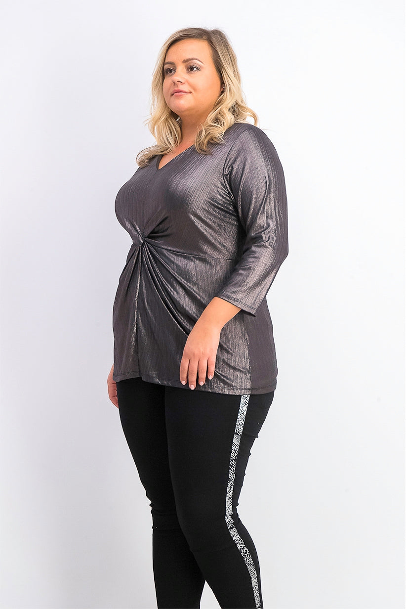 Alfani Women's Metallic Twist-Front Top Black Size XX Large