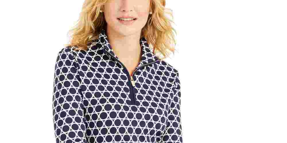 Charter Club Women's Printed Half-Zip Top Blue Size X-Small