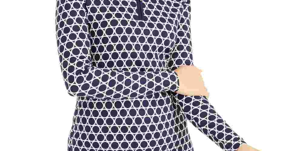 Charter Club Women's Printed Half-Zip Top Blue Size X-Small