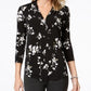 Charter Club Women's Printed V-Neck Top Black Size Medium