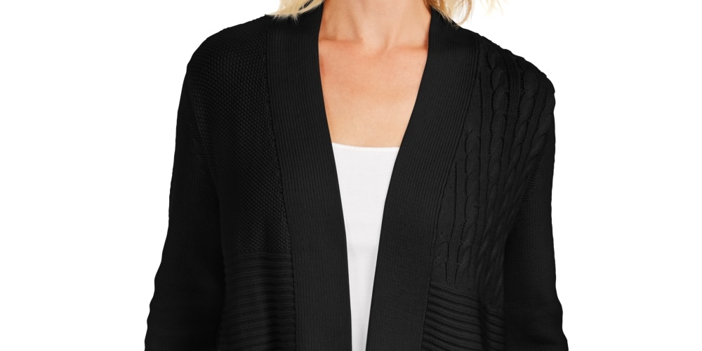 Charter Club Women's Patchwork Cardigan Black Size Medium