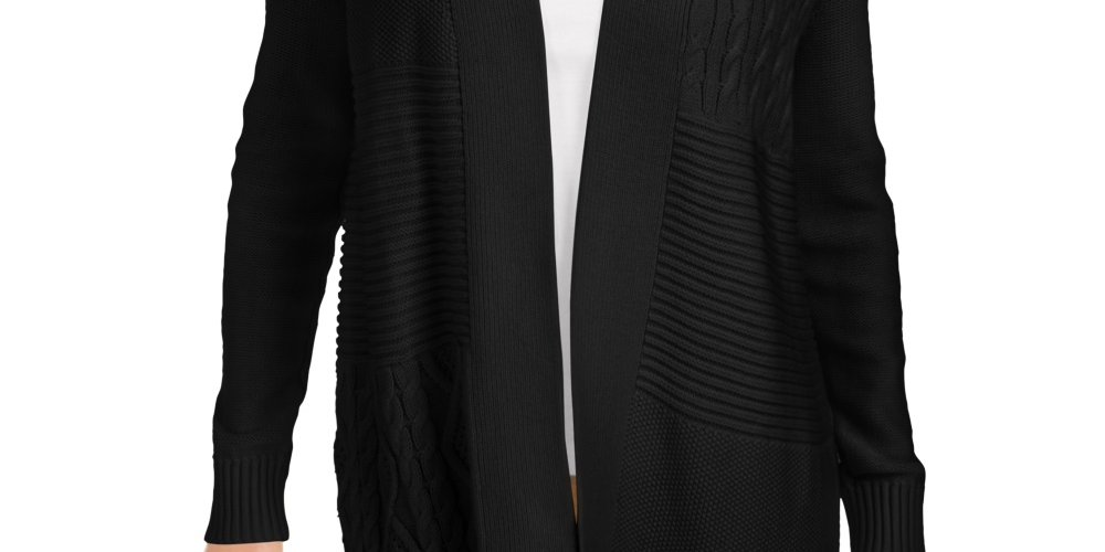 Charter Club Women's Patchwork Cardigan Black Size Medium