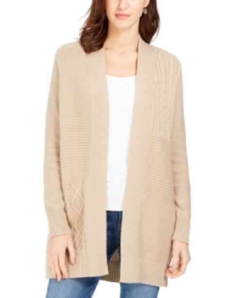 Charter Club Women's Patchwork Cardigan Beige Size Petite Medium