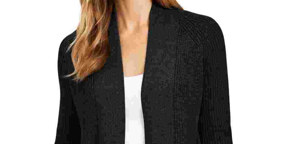 Charter Club Women's Cotton Open Front Cardigan Black Size Medium