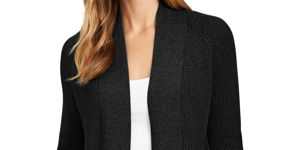 Charter Club Women's Cotton Open Front Cardigan Black Size Small