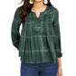 Style & Co Women's Plaid Pleated Top Green Size Petite Medium