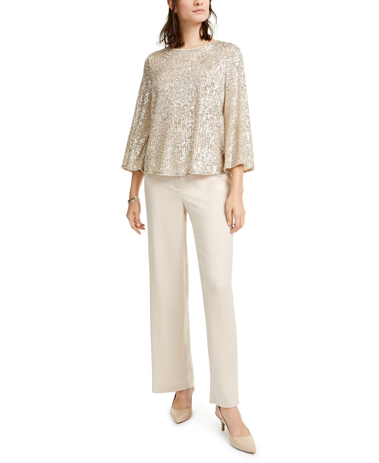 Alfani Women's Snake Embossed Wide Leg Pants Beige Size 6 Petite