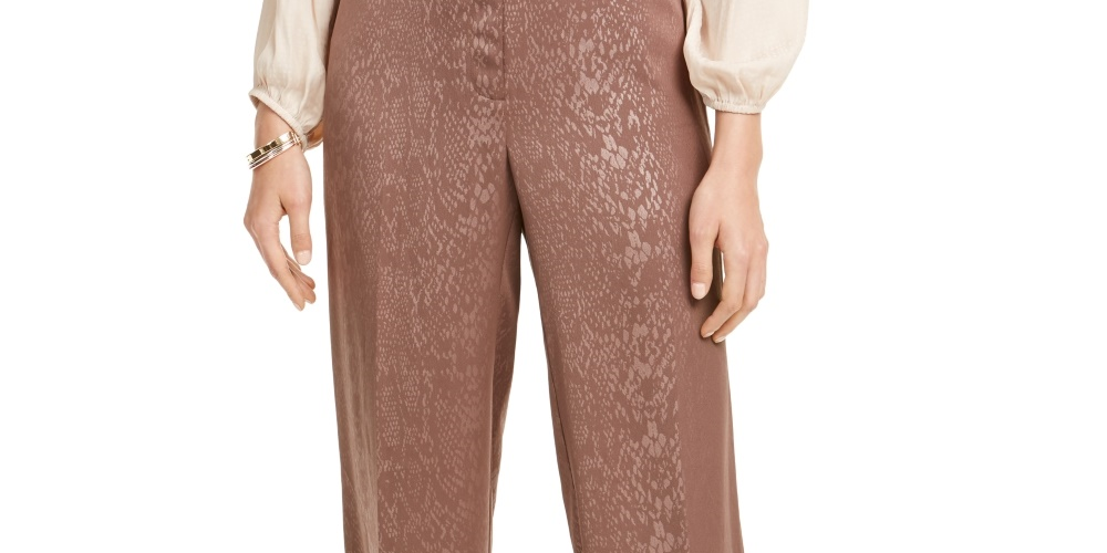 Alfani Women's Snake-Embossed Wide-Leg Pants Brown Size 2 Petite